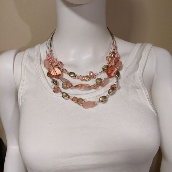Vintage pink & silver wire multi layer necklace - Picture 4 of 4